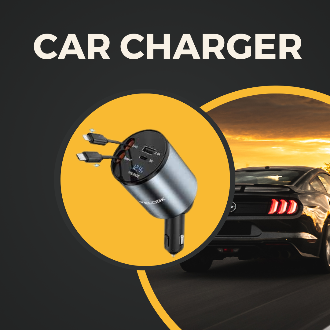 4-in-1 Retractable Car Charger (80W Max) with Super Fast Charging for iPhone 15/14/iPad, Samsung S24/S23, Google – Includes Two Retractable iPhone Charger Cables and Dual Car Phone Charger Ports