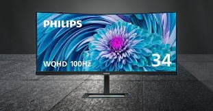 Philips 34E1C5600HE: 34" UltraWide QHD Monitor with Windows Hello Webcam, USB-C Docking, and 100Hz Refresh Rate