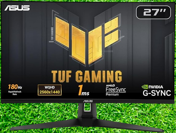 ASUS TUF Gaming 27" HDR Monitor (VG27AQ3A): QHD 1440P, 180Hz, 1ms, Fast IPS, 130% sRGB, ELMB Sync, Speakers, Freesync Premium, G-SYNC Compatible, HDMI, DisplayPort