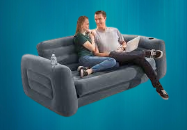 Intex 66552EP Inflatable Pull-Out Sofa with Built-in Cupholder - Velvety Surface - 2-in-1 Valve - Folds Compactly - Grey, 80" x 91" x 26