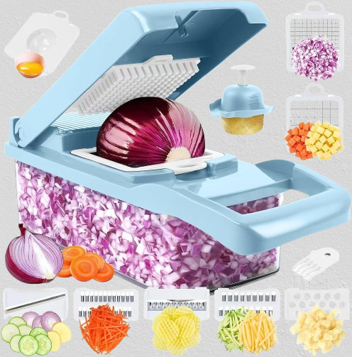 MAIPOR 13-in-1 Vegetable Chopper Pro: Multifunctional Kitchen Slicer & Dicer with 8 Blades - Includes Container (Blue)