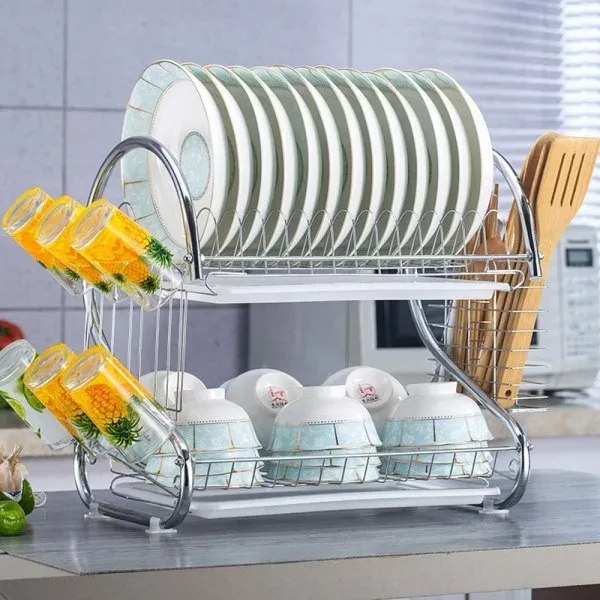 2 layer Dish Drainer Rack Stainless Steal